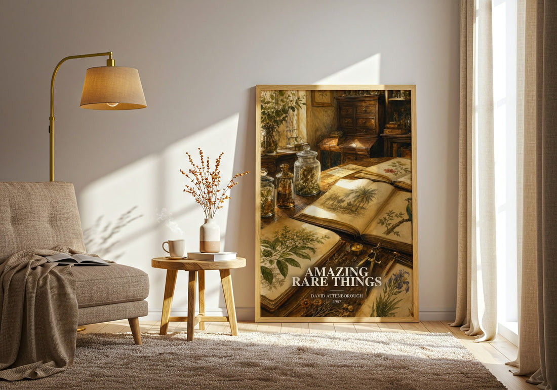 Amazing rare things watercolour print in frame leaning in hallway – non fiction wall art