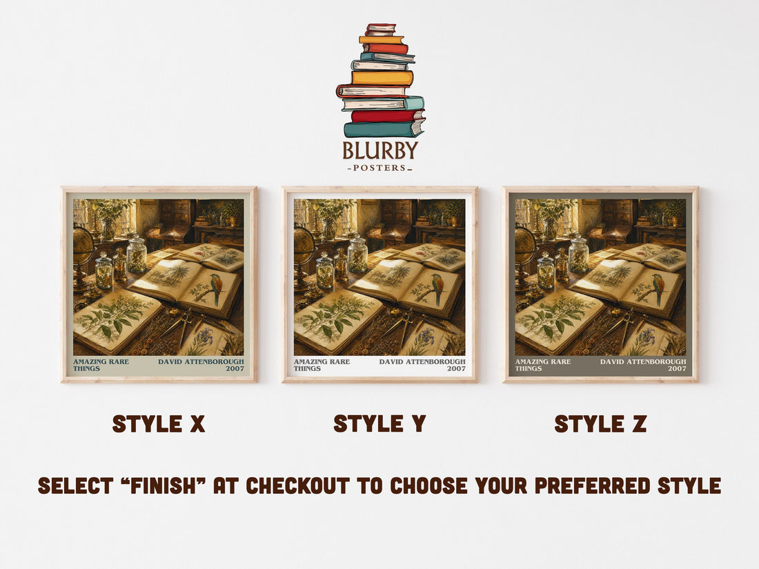 Amazing rare things literary print in frame leaning in hallway – non fiction wall art (mockup)