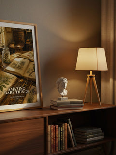 Amazing rare things watercolour print on bookshelf – David Attenborough fan gift