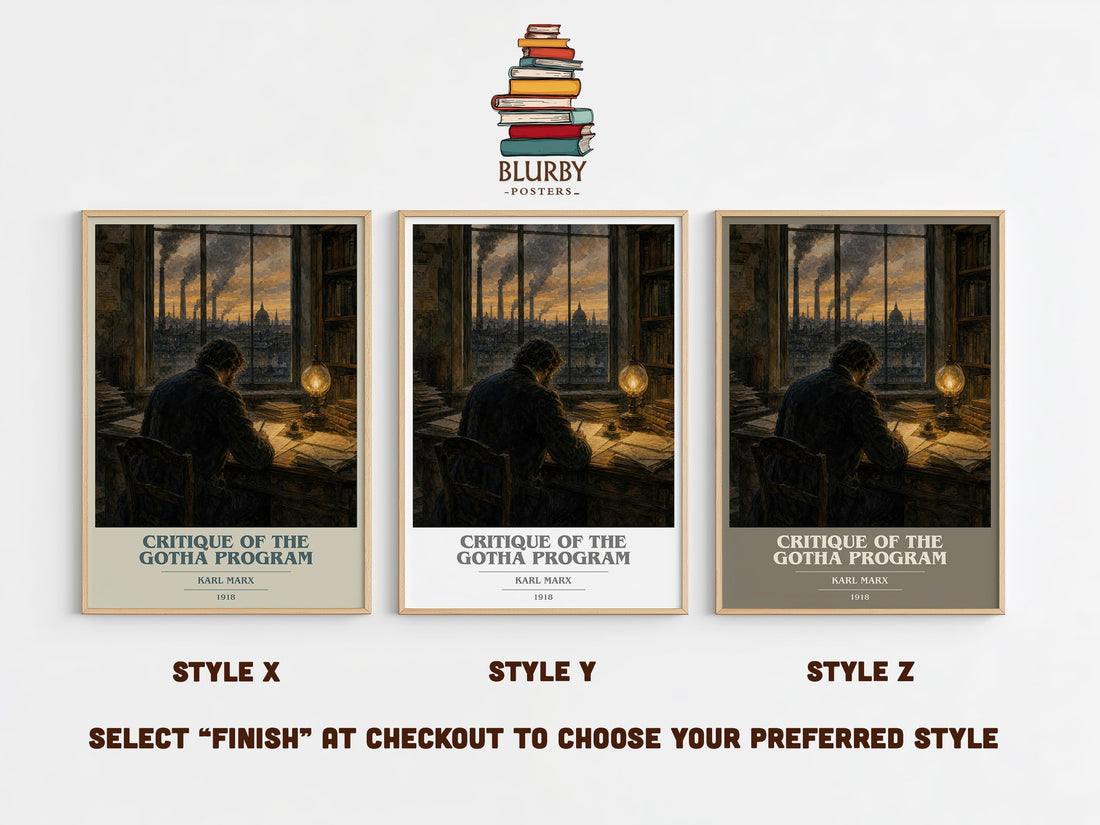 Critique of the Gotha program book cover print in frame leaning in hallway – philosophy wall art (mockup)