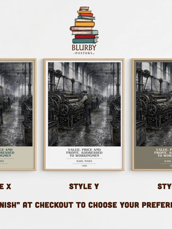 Value, price and profit, addressed to workingmen book cover print in frame leaning in hallway – non fiction wall art