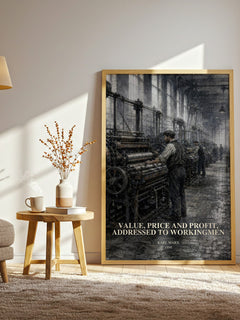 Value, price and profit, addressed to workingmen watercolour print in frame leaning in hallway – non fiction wall art