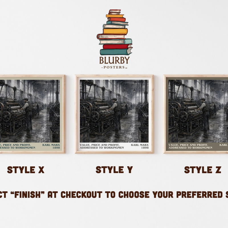 Value, price and profit, addressed to workingmen literary print in frame leaning in hallway – non fiction wall art