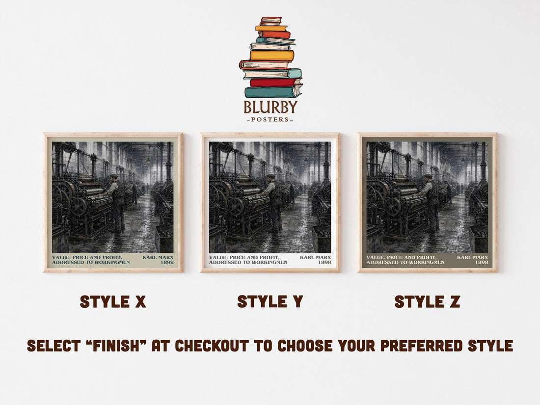 Value, price and profit, addressed to workingmen literary print in frame leaning in hallway – non fiction wall art (mockup)