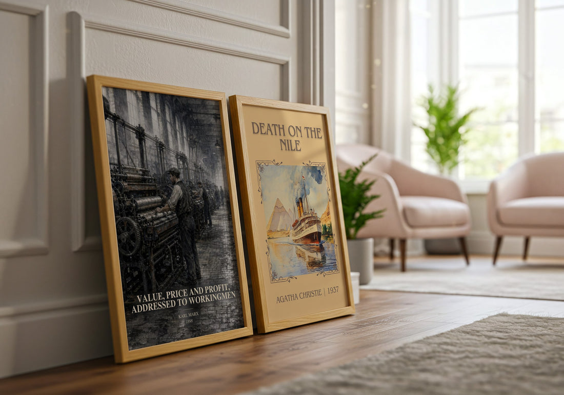 Value, price and profit, addressed to workingmen watercolour print framed by window – literary home decor