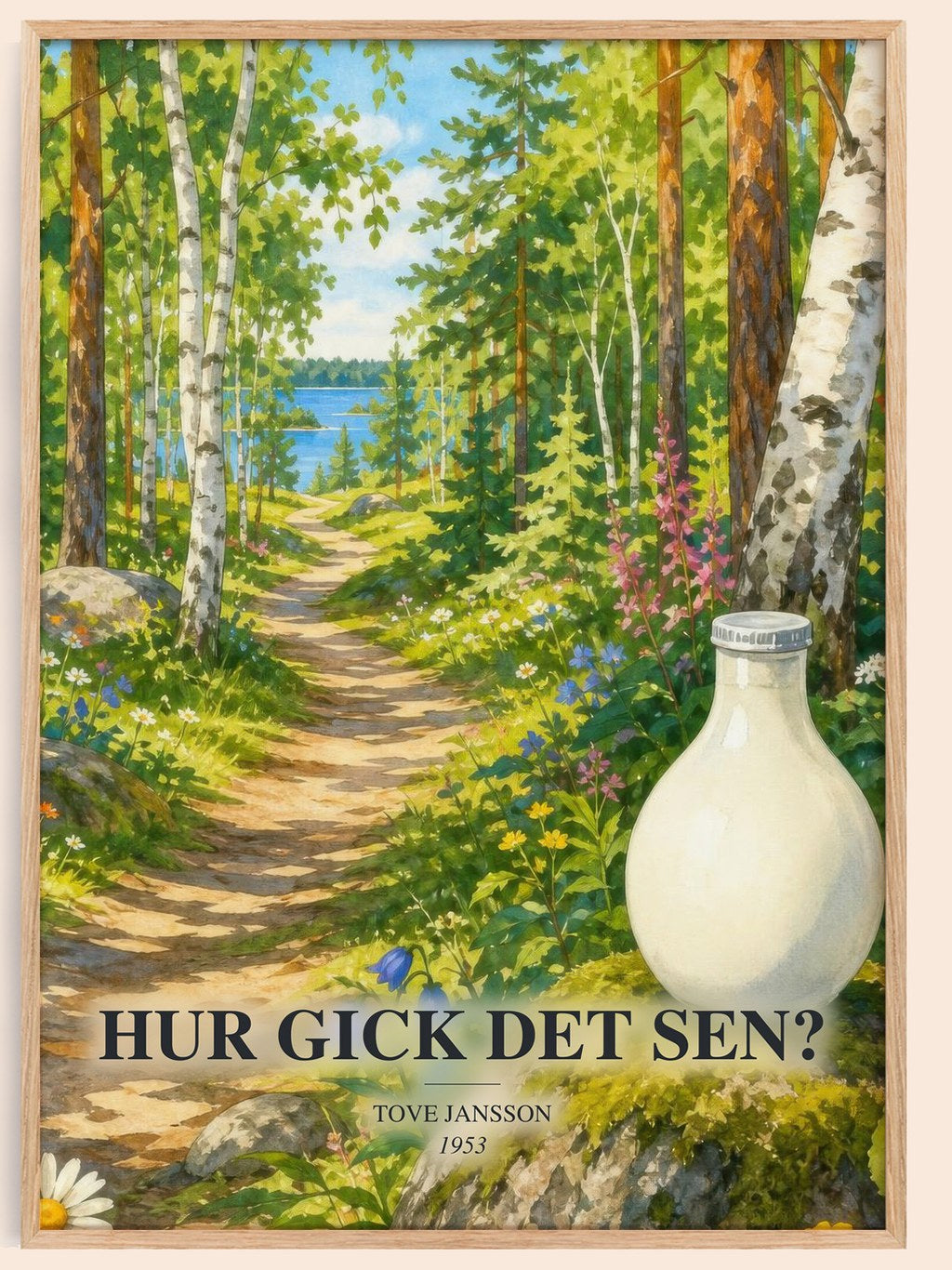 Hur gick det sen? watercolour book poster by Tove Jansson – framed literary art print