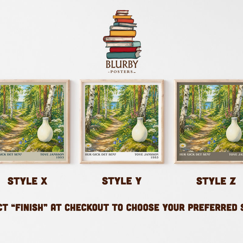 Hur gick det sen? literary print in frame leaning in hallway – childrens wall art