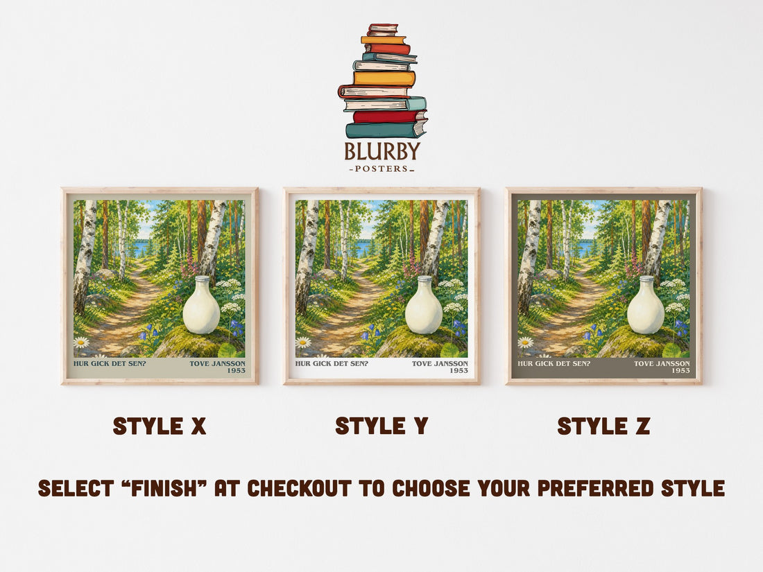 Hur gick det sen? literary print in frame leaning in hallway – childrens wall art (mockup)