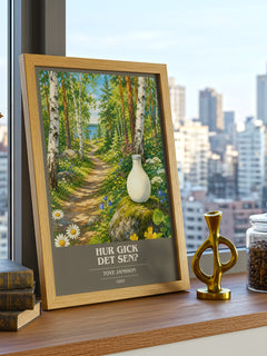 Hur gick det sen? book cover print framed by window – literary home decor