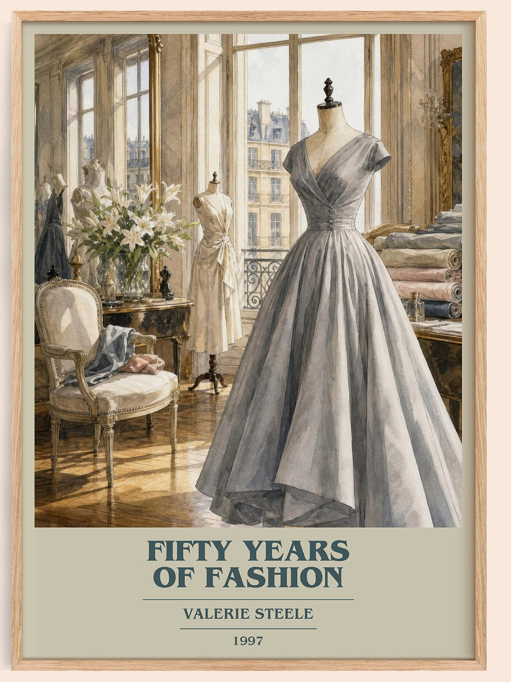 Fifty years of fashion book cover book poster by Valerie Steele – framed literary art print