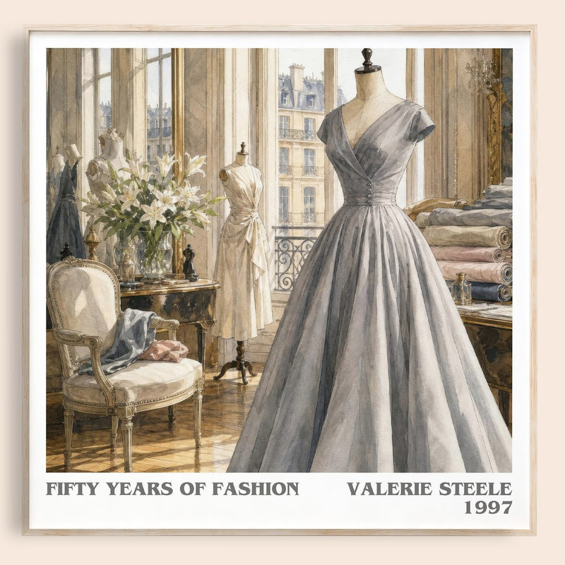 Fifty years of fashion literary book poster by Valerie Steele – framed literary art print