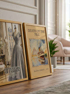 Fifty years of fashion watercolour print framed by window – literary home decor