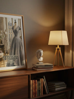 Fifty years of fashion watercolour print on bookshelf – Valerie Steele fan gift
