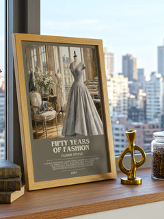 Fifty years of fashion bookish print framed by window – literary home decor