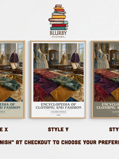 Encyclopedia of clothing and fashion book cover print in frame leaning in hallway – non fiction wall art