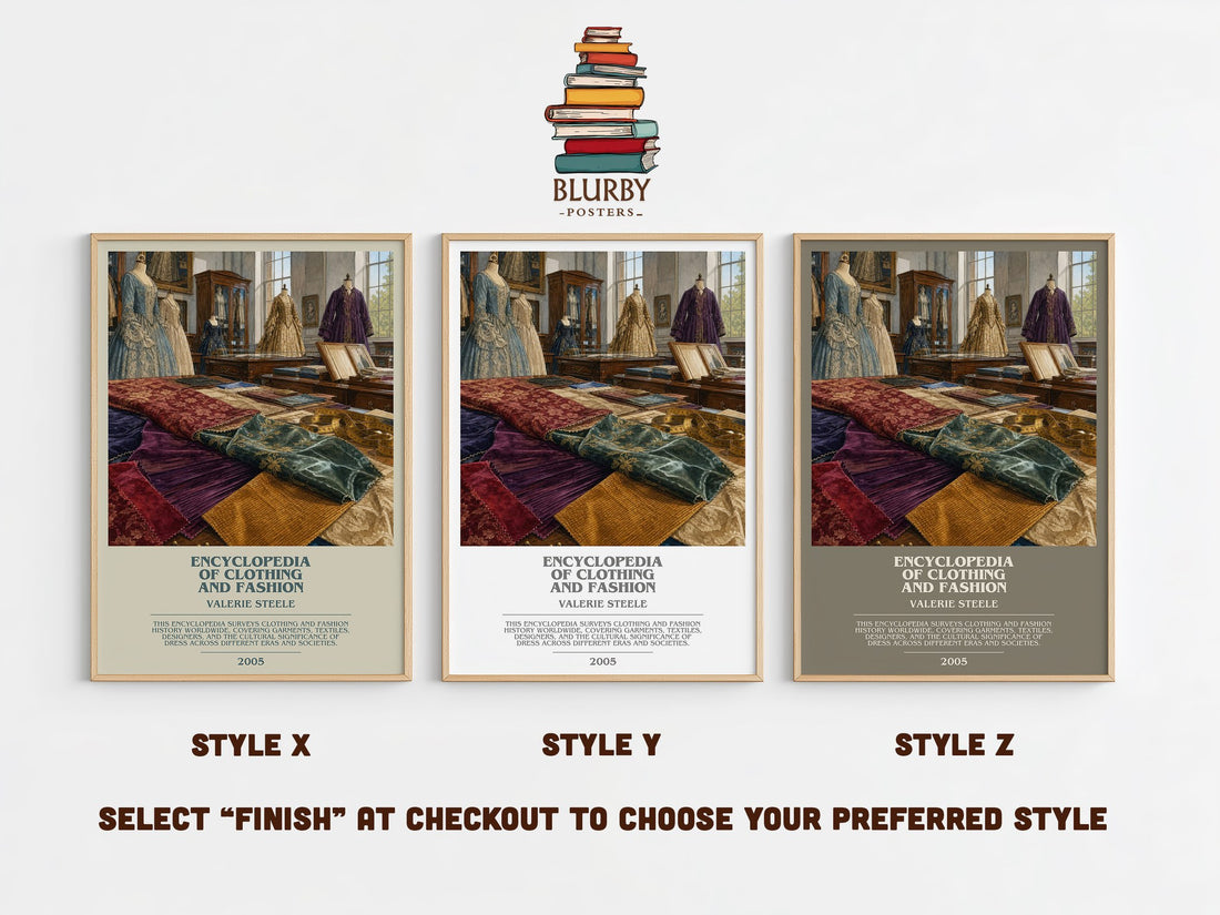 Encyclopedia of clothing and fashion bookish print in frame leaning in hallway – non fiction wall art (mockup)