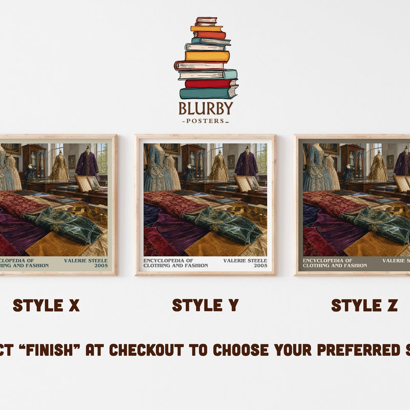 Encyclopedia of clothing and fashion literary print in frame leaning in hallway – non fiction wall art