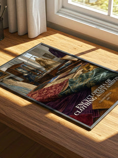 Encyclopedia of clothing and fashion watercolour book poster framed on wall – non fiction wall art