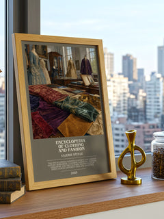 Encyclopedia of clothing and fashion bookish print framed by window – literary home decor