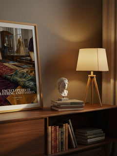 Encyclopedia of clothing and fashion watercolour print on bookshelf – Valerie Steele fan gift