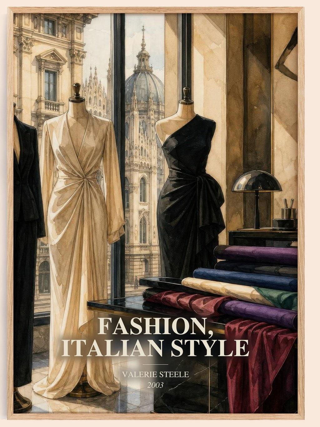 Fashion, Italian style watercolour book poster by Valerie Steele – framed literary art print