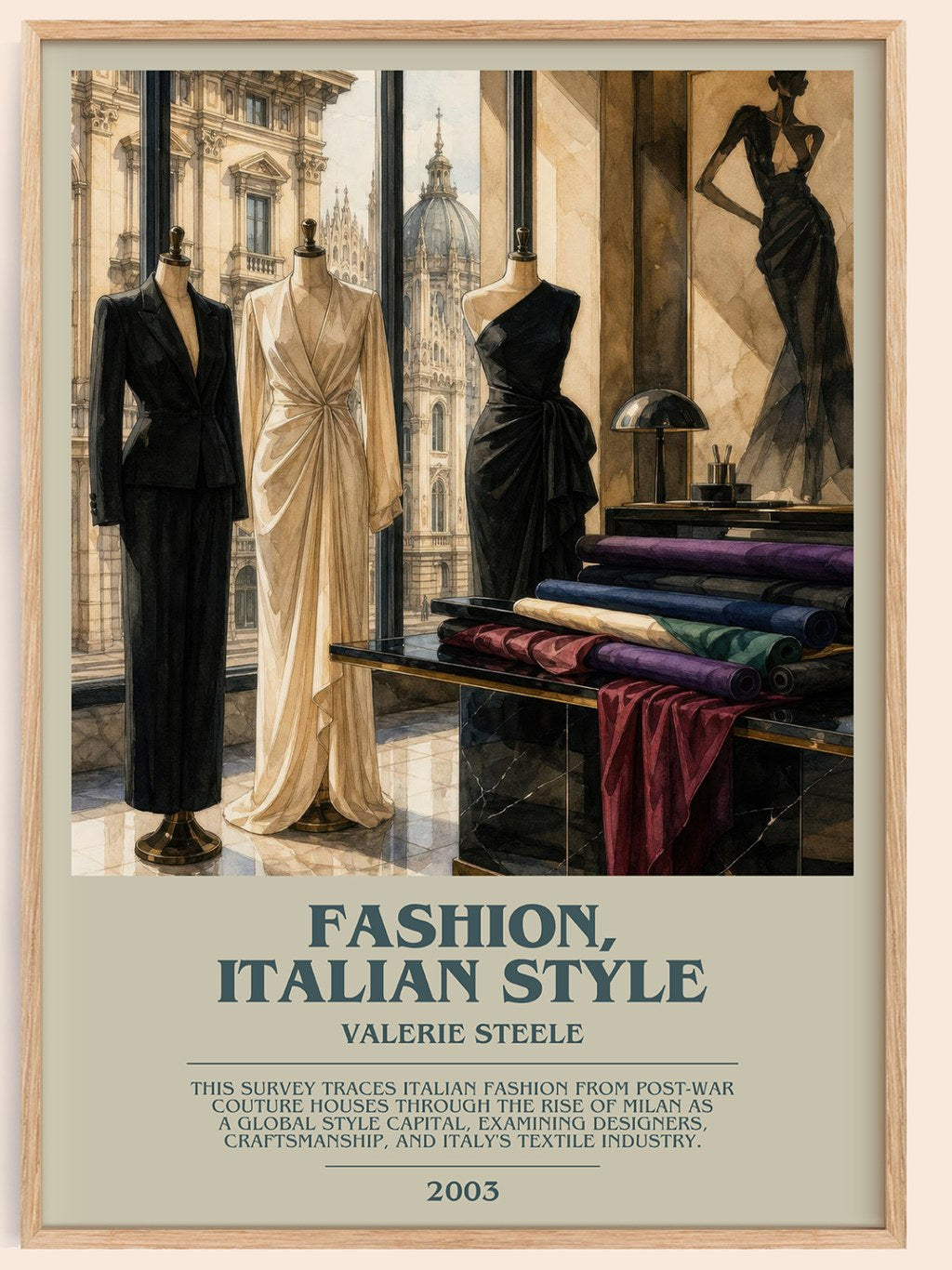 Fashion, Italian style bookish book poster by Valerie Steele – framed literary art print