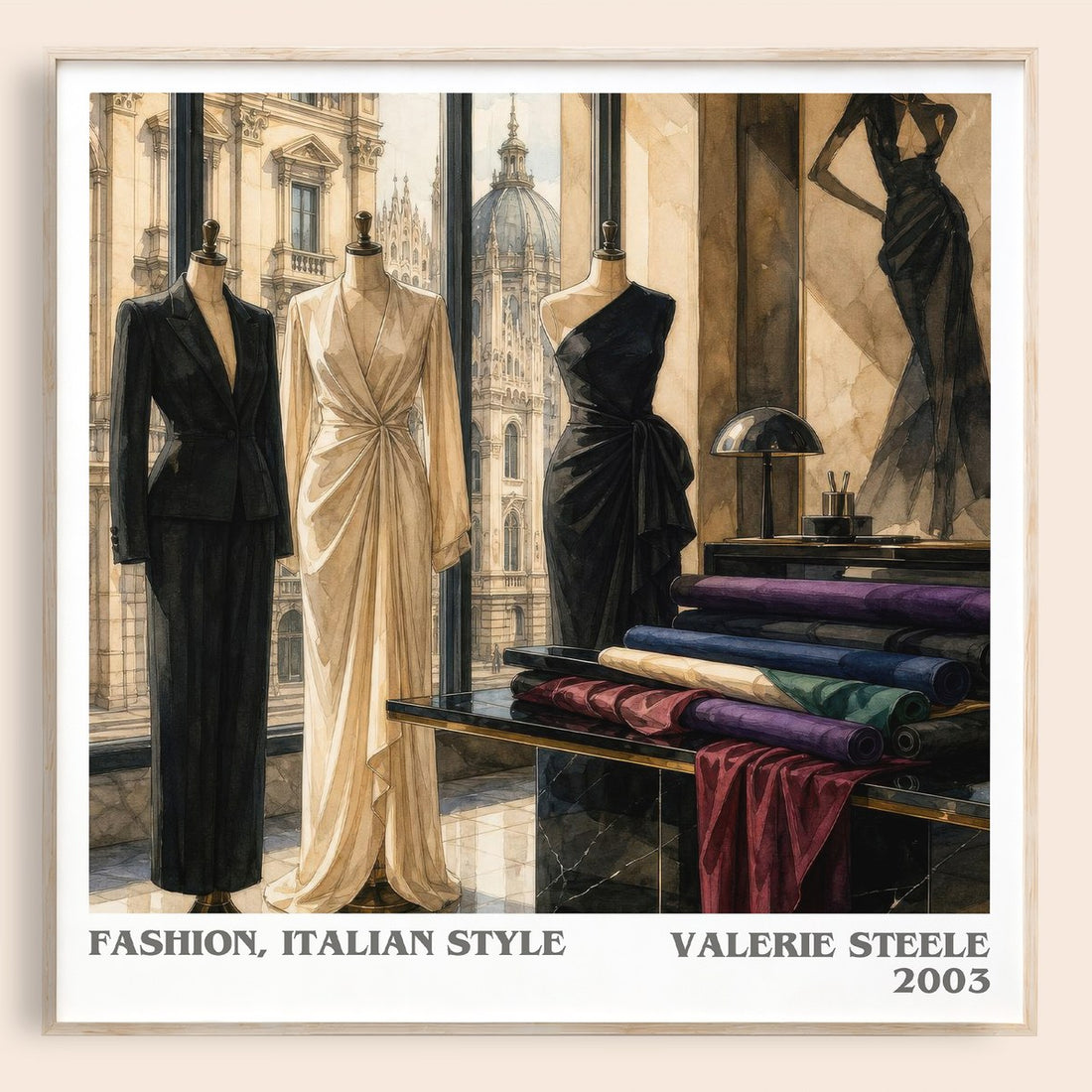 Fashion, Italian style literary book poster by Valerie Steele – framed literary art print