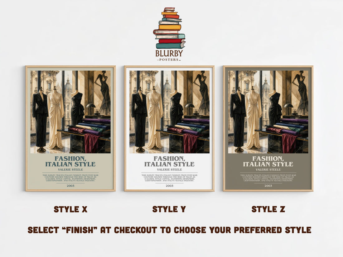 Fashion, Italian style bookish print in frame leaning in hallway – non fiction wall art (mockup)