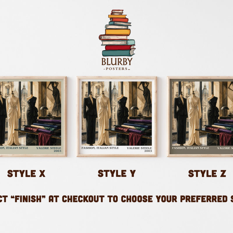 Fashion, Italian style literary print in frame leaning in hallway – non fiction wall art