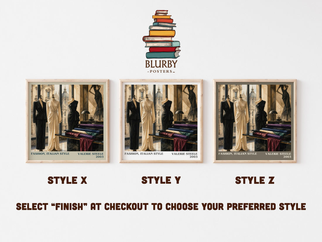 Fashion, Italian style literary print in frame leaning in hallway – non fiction wall art (mockup)