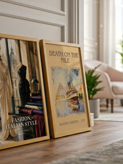 Fashion, Italian style watercolour print framed by window – literary home decor