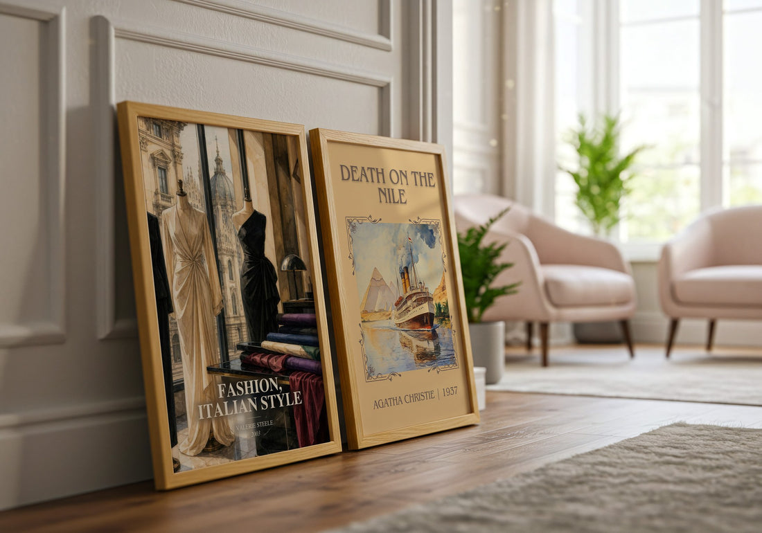 Fashion, Italian style watercolour print framed by window – literary home decor