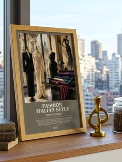 Fashion, Italian style bookish print framed by window – literary home decor