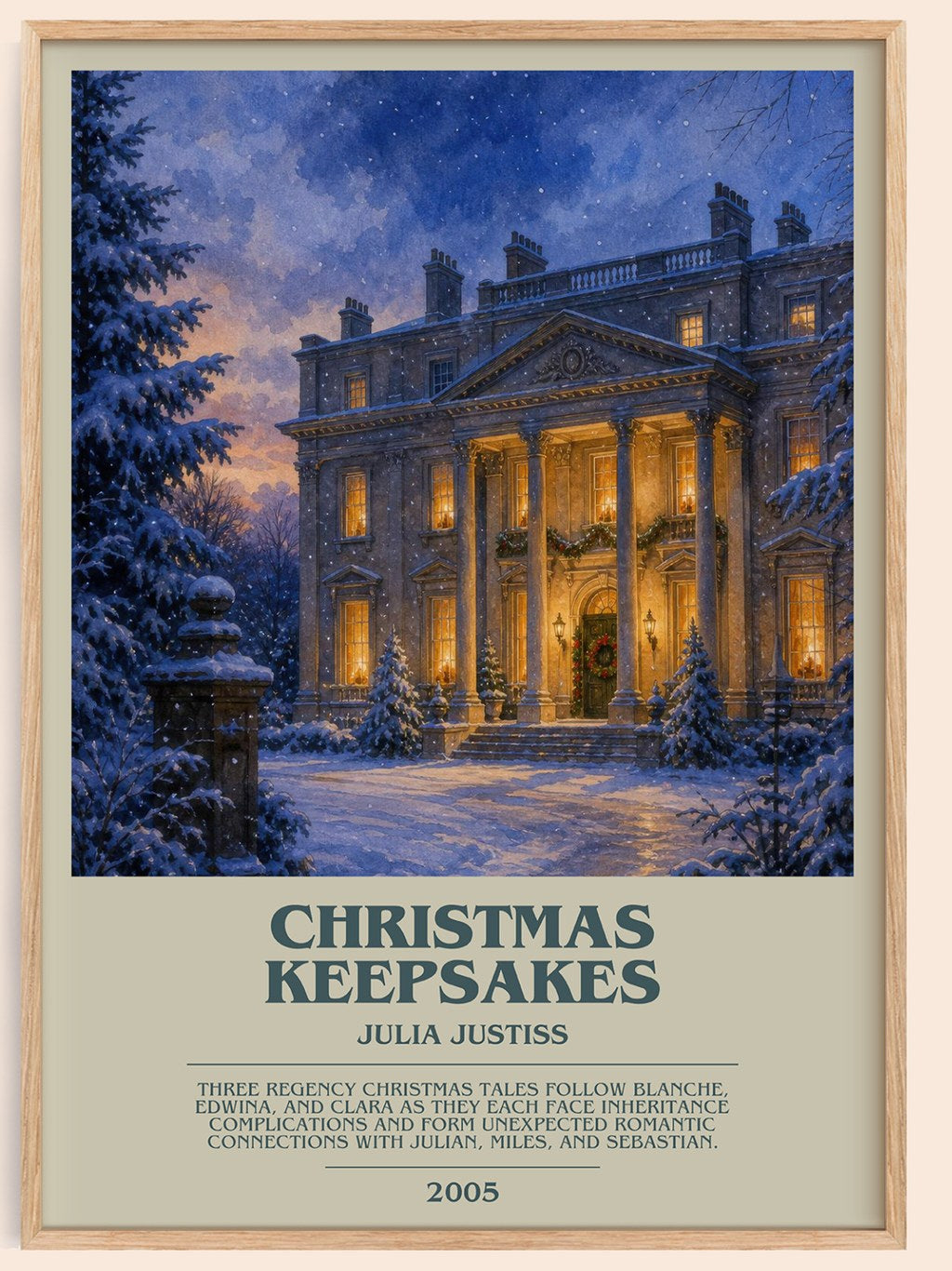 Christmas Keepsakes bookish book poster by Julia Justiss – framed literary art print