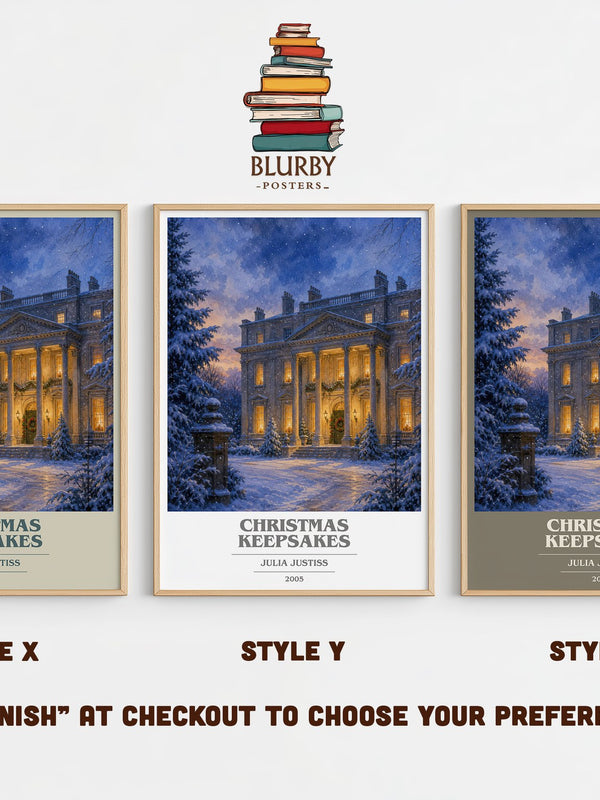 Christmas Keepsakes book cover print in frame leaning in hallway – romance wall art