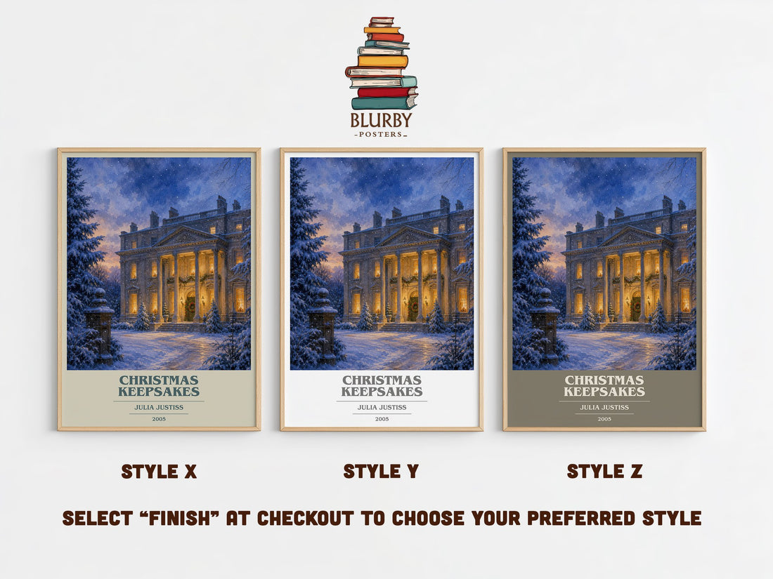 Christmas Keepsakes book cover print in frame leaning in hallway – romance wall art (mockup)