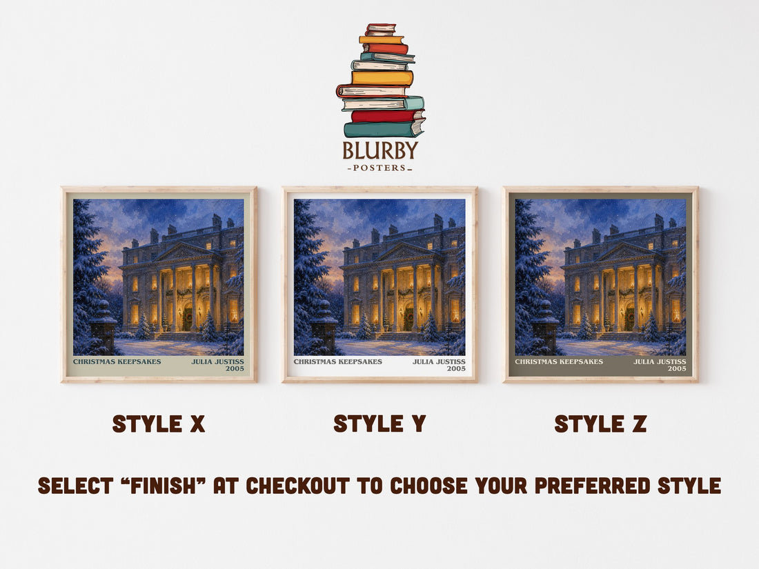 Christmas Keepsakes literary print in frame leaning in hallway – romance wall art (mockup)
