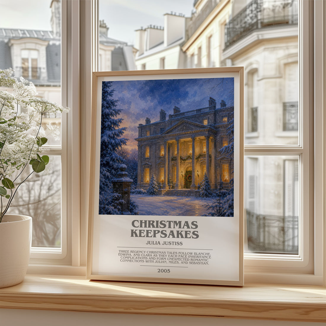 Christmas Keepsakes bookish poster colour and style options – Julia Justiss book art