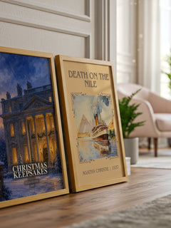 Christmas Keepsakes watercolour print framed by window – literary home decor