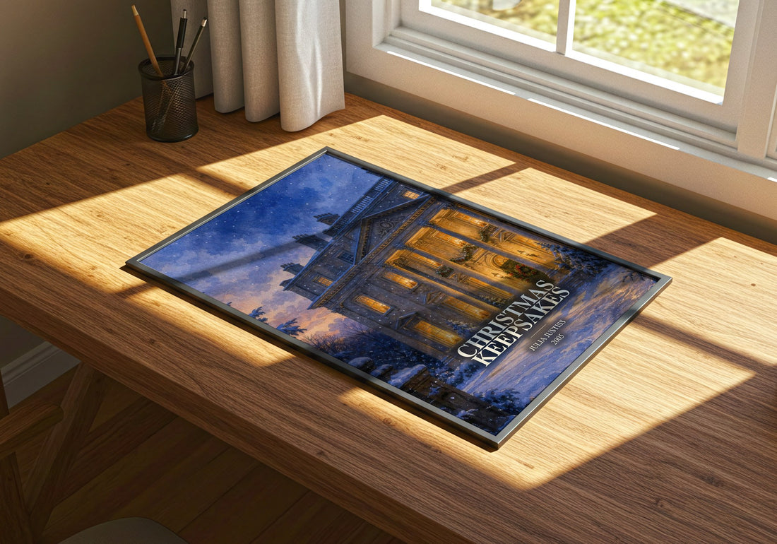 Christmas Keepsakes watercolour book poster framed on wall – romance wall art