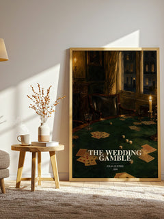 The Wedding Gamble watercolour print in frame leaning in hallway – romance wall art