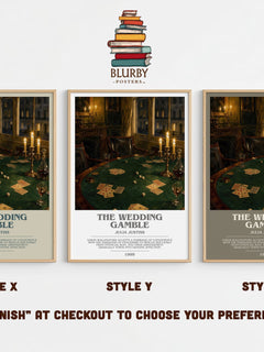 The Wedding Gamble bookish print in frame leaning in hallway – romance wall art