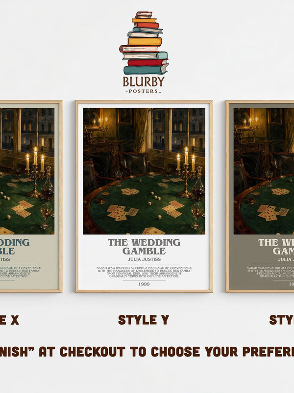 The Wedding Gamble bookish print in frame leaning in hallway – romance wall art