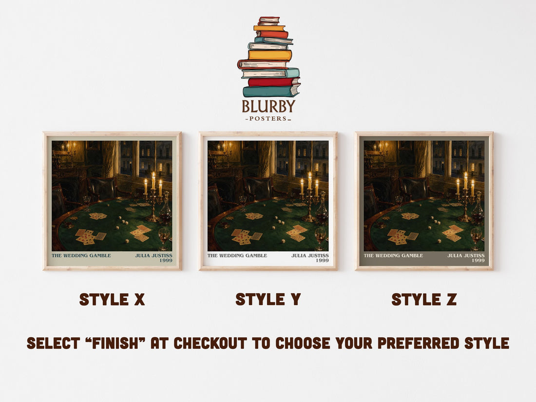 The Wedding Gamble literary print in frame leaning in hallway – romance wall art (mockup)