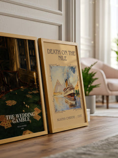 The Wedding Gamble watercolour print framed by window – literary home decor