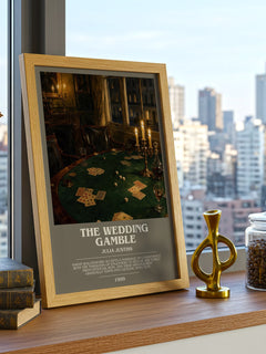The Wedding Gamble bookish print framed by window – literary home decor