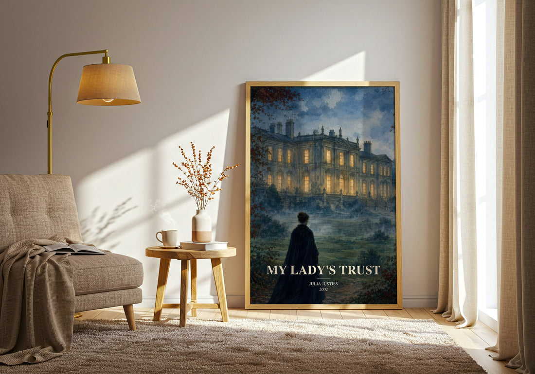 My Lady's Trust watercolour print in frame leaning in hallway – romance wall art