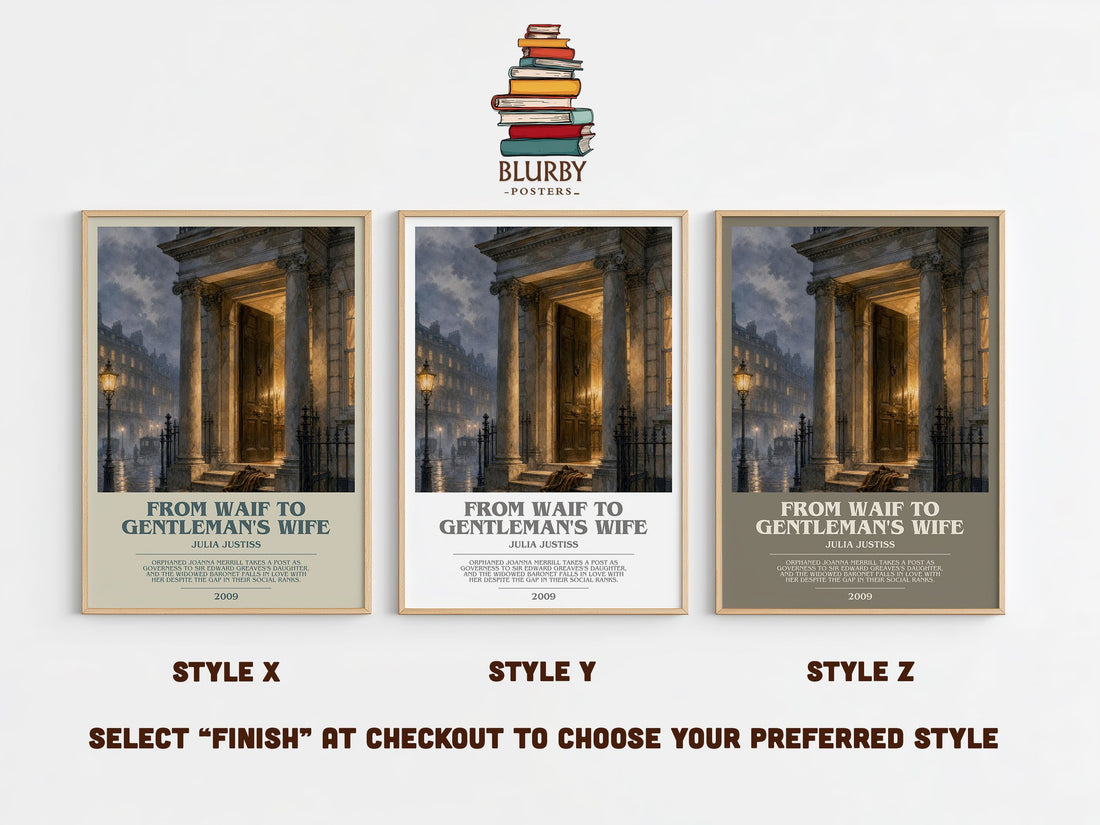 From Waif to Gentleman's Wife bookish print in frame leaning in hallway – romance wall art (mockup)