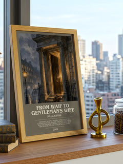 From Waif to Gentleman's Wife bookish print framed by window – literary home decor