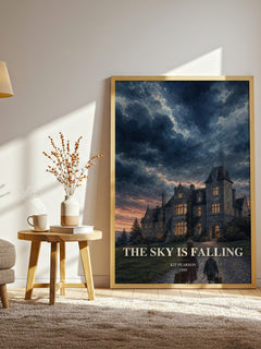 The sky is falling watercolour print in frame leaning in hallway – young adult wall art